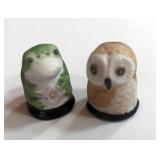 2 Bisque Thimbles Owl and Frog
