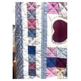 Nine Square with Hearts Quilt Hand Stitched. Twin 64" X 84"