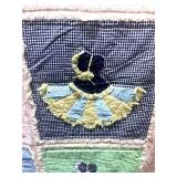 Pink Sunbonnet Quilt with Pillow Sham Full/Twin 80"X99"  Hand Stitched.