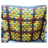 Bold Pillow Twin Quilt Hand Stitched. Amazing Colors. 62" X 89"