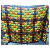 Bold Pillow Twin Quilt Hand Stitched. Amazing Colors. 62" X 89"