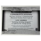 Lou Gehrig Historic Stitches 2012 Topps Patch Card #HS-LG Baseball