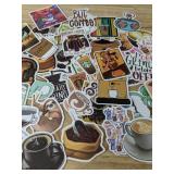 50 Brand New Coffee Theme Aesthetic Stickers for Water Bottles, Laptops, Scrapbooking Etc *E