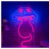 Brand New Neon Cat Sign with Mushroom Hat - Dimmable Wall Decor