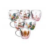 Set of 6 Brand New Tiangrid Flower Double Wall Coffee Mugs 8.5oz