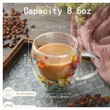 Set of 6 Brand New Tiangrid Flower Double Wall Coffee Mugs 8.5oz