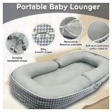 Brand New Portable Baby Lounger with Houndstooth Pattern - Gray $50.00 Retail