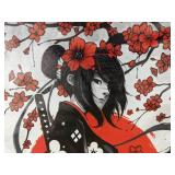 Brand New Japanese Ink Canvas Female Samurai Poster - 12.75" x 18"