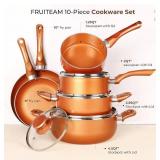 Brand New FRUITEAM 10-Piece Copper Nonstick Cookware Set