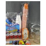Brand New Household Items Including Foam Cups, Glass Jars, and More