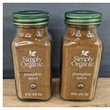2 Brand New Bottles Simply Organic Pumpkin Spice, 1.94 oz. Per Bottle