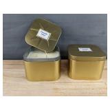 2 Brand New Fireside Glow 3-Wick Scented Candles in Gold Tin