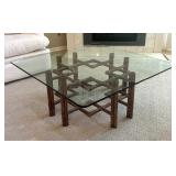 McGuire Rattan Glass Top Coffee Table