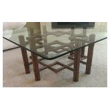 McGuire Rattan Glass Top Coffee Table