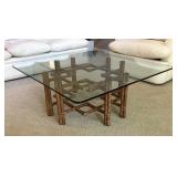McGuire Rattan Glass Top Coffee Table