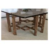 McGuire Rattan Glass Top Coffee Table