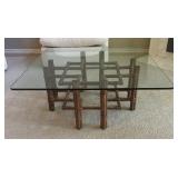McGuire Rattan Glass Top Coffee Table