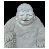 Cement Laughing Buddha Statue, 13 Inches Tall