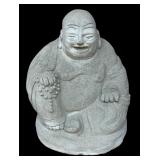 Cement Laughing Buddha Statue, 13 Inches Tall