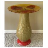 Decorative Accent Table with Textured Base and Floral Top
