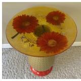 Decorative Accent Table with Textured Base and Floral Top