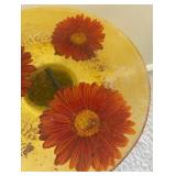 Decorative Accent Table with Textured Base and Floral Top