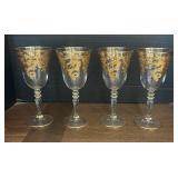 Set of 4 Etched Glass Goblets with Gold Dragon Design, 8 Inch