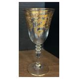 Set of 4 Etched Glass Goblets with Gold Dragon Design, 8 Inch