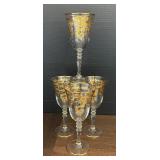 Set of 4 Etched Glass Goblets with Gold Dragon Design, 8 Inch