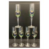 Set of Six Floral Accented Champagne Flutes
