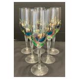 Set of Six Floral Accented Champagne Flutes