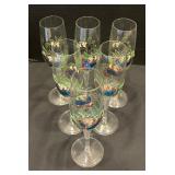 Set of Six Floral Accented Champagne Flutes