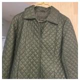 Forest Green Quilted Leather Size Medium Coat by Neiman Marcus Leather Collection