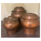 Three Vintage Copper Vessels with Lids