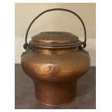 Set of 3 Vintage Hammered Copper Pots with Handles and Lids