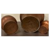 Set of 3 Vintage Hammered Copper Pots with Handles and Lids