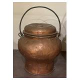 Set of 3 Vintage Hammered Copper Pots with Handles and Lids