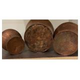 Set of 3 Vintage Hammered Copper Pots with Handles and Lids