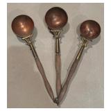Three Vintage Copper Ladles with Wooden Handles