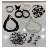 Variety of Black and White Necklaces, Bracelets, Earrings and Brooch