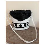 Vintage White and Black Polka Dot Drawstring Shoulder Bag