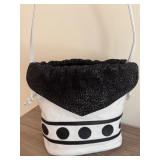 Vintage White and Black Polka Dot Drawstring Shoulder Bag