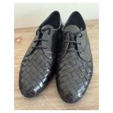 Meucci Black Woven Leather Lace-Up Shoes Size 6.5, Made in Italy