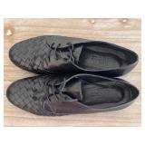 Meucci Black Woven Leather Lace-Up Shoes Size 6.5, Made in Italy