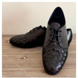 Meucci Black Woven Leather Lace-Up Shoes Size 6.5, Made in Italy