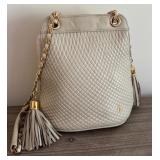 Bbest Beige Quilted Leather Shoulder Bag with Gold Chain and Tassels