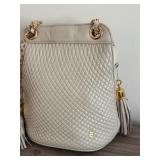 Bbest Beige Quilted Leather Shoulder Bag with Gold Chain and Tassels