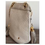 Bbest Beige Quilted Leather Shoulder Bag with Gold Chain and Tassels