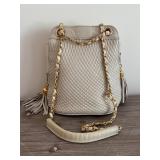 Bbest Beige Quilted Leather Shoulder Bag with Gold Chain and Tassels