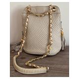 Bbest Beige Quilted Leather Shoulder Bag with Gold Chain and Tassels